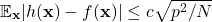 \begin{equation*} \mathbb{E}_\mathbf{x}|h(\mathbf{x})-f(\mathbf{x})|\leq c \sqrt{p^2/N} \end{equation*}