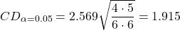 \begin{equation*} CD_{\alpha=0.05}=2.569 \sqrt{\frac{4 \cdot 5}{6 \cdot 6}} = 1.915 \nonumber \end{equation*}